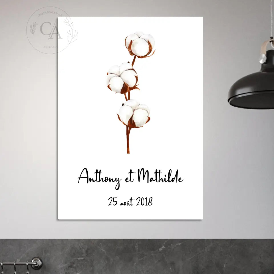 Affiche personnalisée noce de coton | Cadeau 1 an de mariage